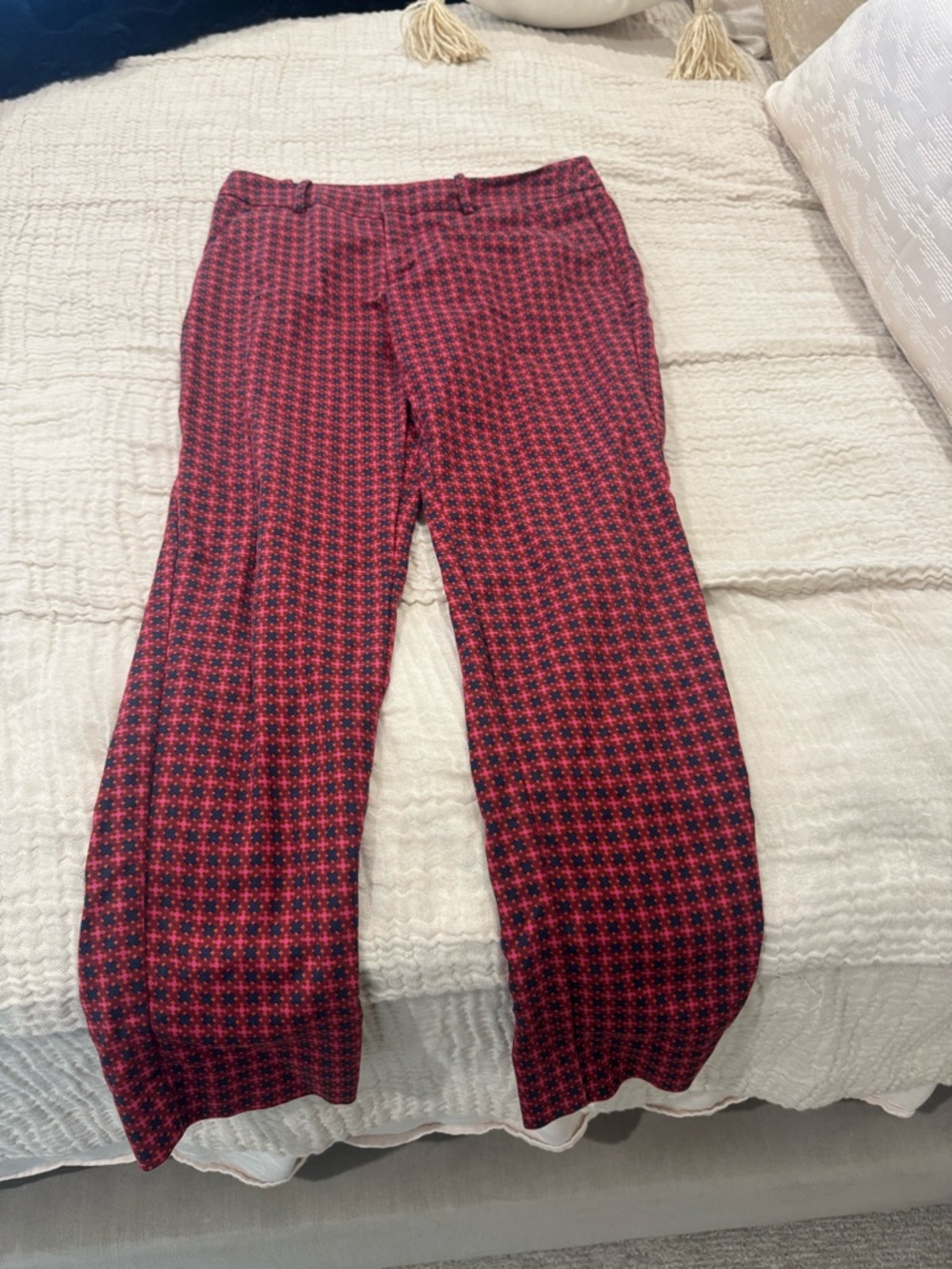 Merona Burgundy Pants with Pink and Navy Patterned Waistband